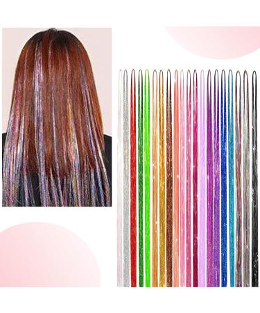 VEGCOO Hair Extensions Rainbow Colored Hair Tinsel Kit 20 Colors with Tools Glitter Synthetic Straight Hair Extensions Party Highlights Hair Accessories for Kids Girls Women - Buy Online on GoSupps.com