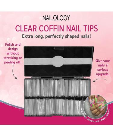 Clear Coffin Nail Tips - Extra Long Acrylic False Nails | Nailology 420-pc Fake Nail Extension Set - Buy Online on GoSupps.com