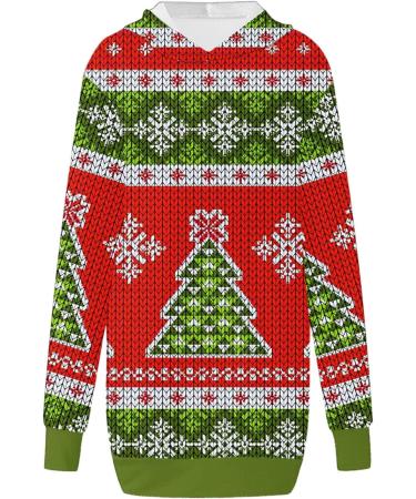 Yihaojia Christmas Sweatshirt for Women Mini Hoodies Dress Cute Snowman Print Loose Xmas Christmas Dress with Pocket Thin Green#212 XX-Large - Buy Online on GoSupps.com