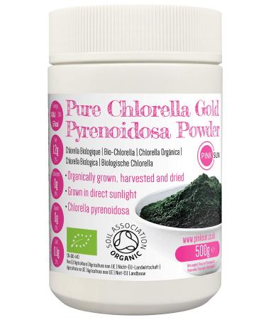 PINK SUN Organic Chlorella Pyrenoidosa Powder 500g (or 1kg) Broken Cell Wall Cracked Gluten Free Non GMO Suitable for Vegetarians and Vegans Certified Organic by The Soil Association 500g Bulk Buy