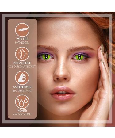 Aricona Poison Green Cat Eye Contact Lenses - Colorful Motif Lenses for Carnival & Costume Parties - 2 Pieces - Buy Online on GoSupps.com