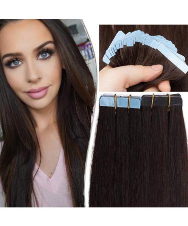 SEGO Tape Extensions Real Hair 20 Pieces Tape Extension Hairpieces 100% Remy Human Hair Glue Dark Brown#2 20"(50cm)-30g