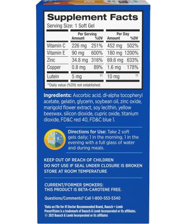 PreserVision AREDS Lutein Eye Vitamin & Mineral Supplement Beta-Carotene Free Soft Gels 120 ct (Pack of 2) - Buy Online on GoSupps.com