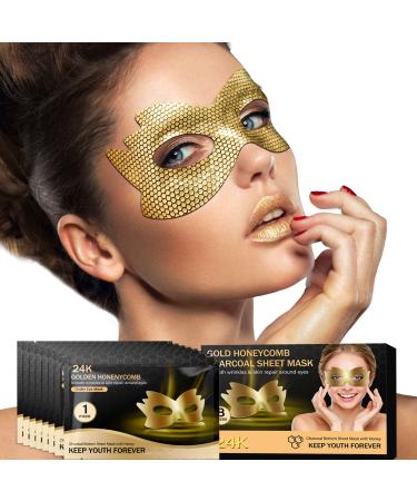 24k Gold Eye Masks  Under Eye Patches Honeycomb Eye Treatment Mask for Dark Circles and Puffiness  Eye Care Pads Skincare Reduce Puffy Wrinkles Eye Mask Gift for Adults Women Men Kids Girls -8 PCS