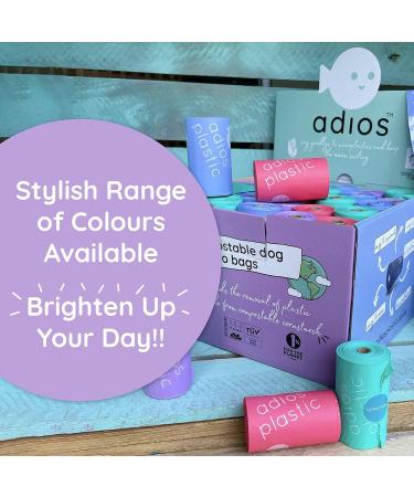 Adios Plastic Biodegradable Dog Poop Bags - Extra Thick Compostable Dog Poo Bags Made from Highest Rated EN13432 Certified Cornstarch | Leak Proof Dog Waste Bags in Rainbow Colour | 8 Rolls 120 Bags Rainbow 15 count (Pack of 8) - Buy Online on GoSupps.com