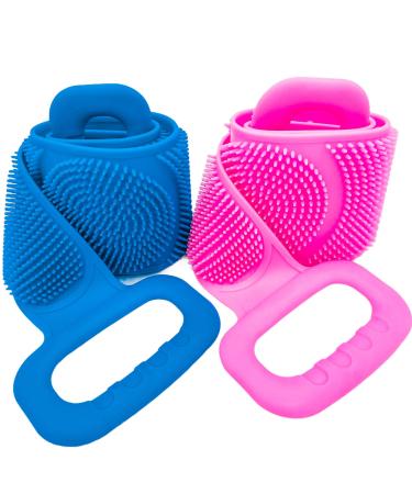 QGZ 2Pcs Long Silicone Back Scrubber for Shower, Back Cleaner, Silicone Shower Scrubber, Body Bath Brush, Exfoliating Loofah Brushes for Men and Women, Silicone Bath Scrubber, Double Sided