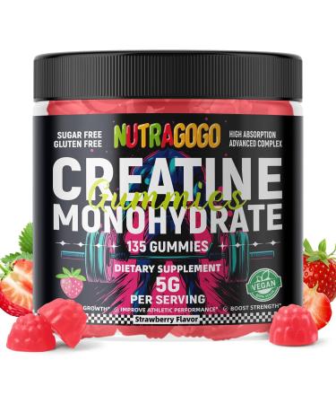 NUTRAGOGO NSF Certified Creatine Gummy - Creatine Monohydrate Gummies for Men & Women-5g of Creatine Monohydrate per Serving - Sugar Free Vegan Strawberry Electrolyte Chews 135 Count - Buy Online on GoSupps.com