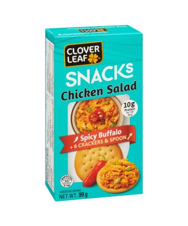 Clover Leaf Chicken Snacks Spicy Buffalo - 99g KIT 12 Count - Canned Chicken Salad With 6 Crackers And Spoon Convenient Ready-To-Eat Snack - Source Of Protein Iron And Fibre Spicy Buffalo 12 Count