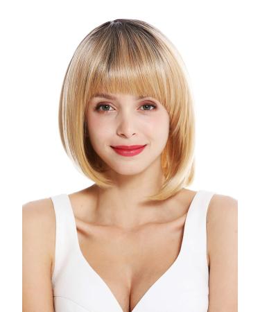 WIG ME UP RGF-6059A Women's Ombre Balayage Short Bob Wig - Straight Bangs with Dark Roots & Blonde Streaks | International Shipping Available - Buy Online on GoSupps.com