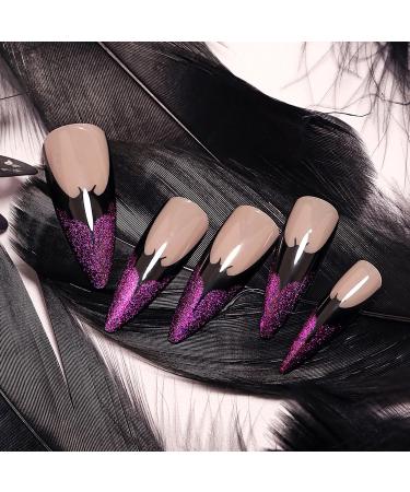 Shop TBRZTR Halloween Press On Nails - Purple French Bat Design Medium Almond Shape Reusable Coffin Acrylic Nails for Women - Buy Online on GoSupps.com