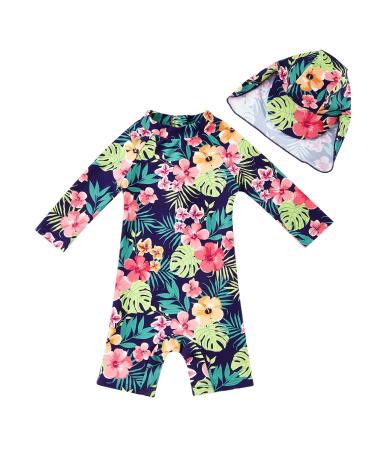 upandfast Baby Girl One Piece Swimwear Suits with Sun Hat Toddler Swimsuits UPF 50+ Sun Protection 9-12 Months Dark Blue