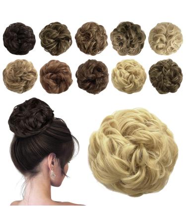 Sofeiyan hair part hair tie updos Unordered ponytail chignon wavy untidy chignon hairstyles hair extensions for women ashblond & blonde blonde 40g ashblond & bleaching blonde