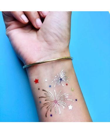 Fourth of July Variety Set - 25 Premium Waterproof Metallic Temporary Flash Tattoos for Labor Day, Memorial Day, Independence Day, USA - Blue/Red/Gold Party Favors - Buy Online on GoSupps.com
