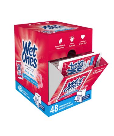 Wet Ones Antibacterial Hand Wipes, Fresh Scent, 48 Individually Wrapped Wipes in a Dispenser, Packaging May Vary
