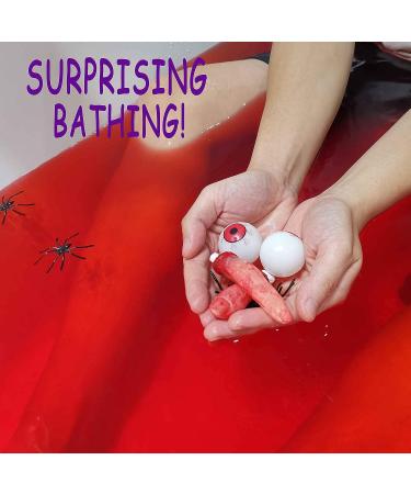Red Bloody Bath Bomb Set | Funny Halloween Gift with Spiders, Finger, Bat & Eyeballs | Includes Storage Bag - Buy Online on GoSupps.com