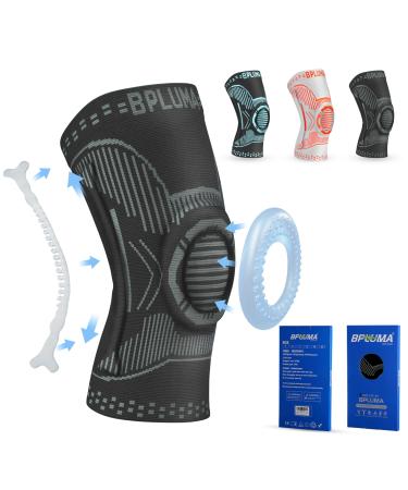 Bpluma Knee Brace for Knee Pain Men and Women Knee Compression Sleeve for Torn Meniscus Arthritis Joint Pain Knee Support for Working Out Running Weight Lifting Fitness black-dark grey Medium