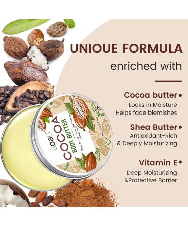 AOAO Cocoa Body Butter for Rough Flaky Skin Shea Butter & Vitamin E Daily Moisturizer Absorbs Rapidly Deep Hydrating Treatment Provides Long-Lasting Nourishment for Silky Smooth Skin 100g/3.5oz - Buy Online on GoSupps.com