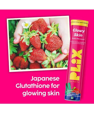 PLIX Glowy Skin 500mg Glutathione Supplement with Hyaluronic Acid Vitamin C E & Berries | 60 Effervescent Tablets Strawberry Flavor 60 Tablets (Pack of 4) - Buy Online on GoSupps.com