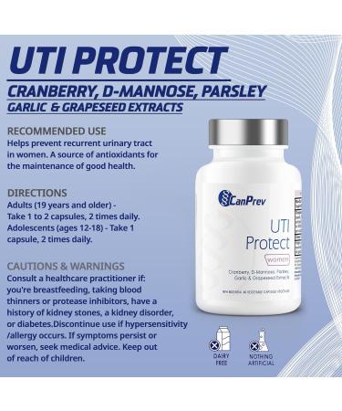 CanPrev UTI Protect 60 Capsules - D-Mannose for Bladder Support with Cranberry Parsley Garlic & Grapeseed Extracts Promotes Bladder Comfort & Urinary Tract Wellness Gentle Daily Support for Women - Buy Online on GoSupps.com