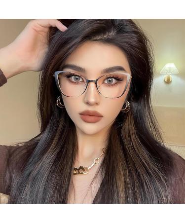SERONI Vintage Metal Cat Eye Glasses - Blue Light Blocking Anti UV for Men & Women | 59mm Black-Silver - Buy Online on GoSupps.com