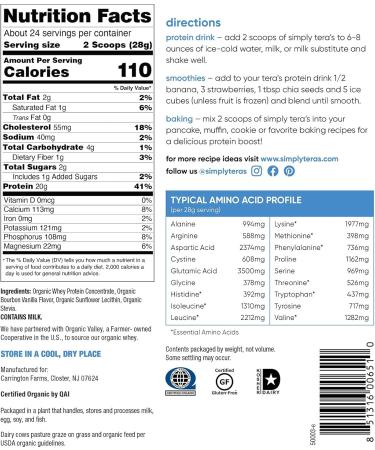 Buy Simply Tera's Organic Whey Protein Powder Family Size Bourbon Vanilla Flavor | International Shipping Available - Buy Online on GoSupps.com