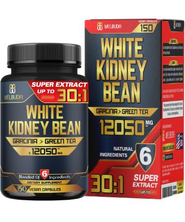 WELBUDA 6in1 White Kidney Bean Extract - Equivalent 12050 Mg with Garcinia Cambogia Green Tea Olive Leaf Green Coffee Bean & More - Body Management for Women - 150Caps for 5 Months