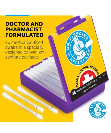 Dr. Piercing Aftercare Medicated Swabs - Gentle Saline Solution for Ear, Nose, Belly, and Body Piercings - 36 Swabs - Soothes & Hydrates Recovering Skin - Buy Online on GoSupps.com