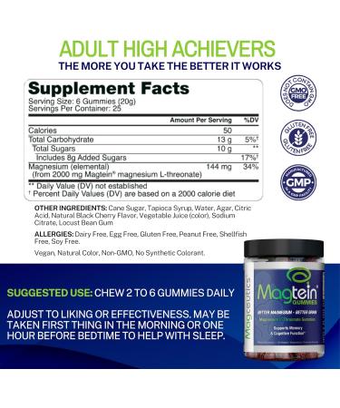 Magceutics Magtein Gummies - Magnesium L-Threonate Gummy, Brain Support, Focus Supplement, Boost Memory & Cognitive Function - 150 Vegan Gummies - Buy Online on GoSupps.com