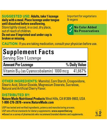 Nature Made B-12 Sublingual Cherry 1000 mcg - 50 Micro Lozenges | Energy & Immune Support - Buy Online on GoSupps.com