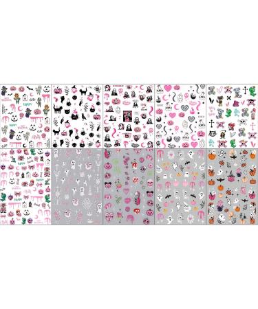 Pink Halloween Nail Stickers 10 Sheets Self-Adhesive Nail Decal Ghost Skull Witch Nail Art Decoration Design Supplies - Buy Online on GoSupps.com