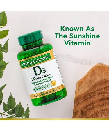 Nature's Bounty D3 50 mcg (2000 IU) - 350 Softgels for Immune & Bone Health - Buy Online on GoSupps.com