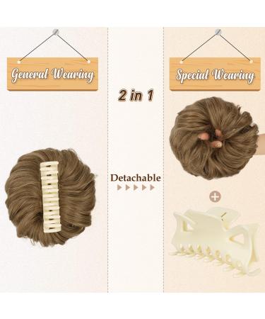 BARSDAR Claw Clip Messy Bun Hairpiece - Synthetic Curly Hair Scrunchie for Women, Light Golden Brown/Golden Blonde Mix - Buy Online on GoSupps.com