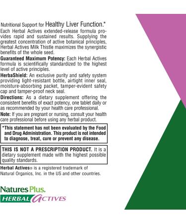 Nature's Plus Milk Thistle 500 mg - Herbal Actives Extended Release 30 Tablets - Buy Online on GoSupps.com