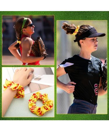 12 Pcs Softball Hair Scrunchies - Satin Elastic Hair Ties for Women and Girls - Yellow Softball Gifts and Hair Accessories - Buy Online on GoSupps.com