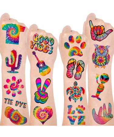 Tie Dye Party Favor 192PCS Tie Dye Temporary Tattoos Stickers 16 Sheet Body Art Fake Tattoos for Tie Dye Birthday Party Decorations supplies for Kids Boys Girls Carnival Rewards