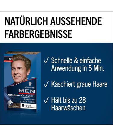 3x Schwarzkopf men PERFECT /Anti-Grau T nungs-Gel/ Speed-System 5 Min./40 Natur Dunkelblond/ Blendet graue Haare aus - Buy Online on GoSupps.com