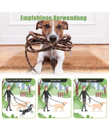 Adjustable Dog Leash for Large & Medium Dogs - Double Nylon 2 Snap Hooks 3 Rings - 3m x 15mm - Brown - Buy Online on GoSupps.com