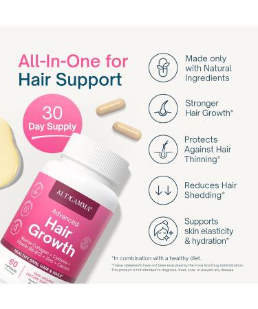 ALTAGAMMA Hair Growth Supplements - Nourishes Thinning Strengthen Nails & Skin & Combat Hair Loss - Hair Growth Vitamins for Women & Men with Marine Collagen Peptides 60 Capsules | 30 Day Supply - Buy Online on GoSupps.com