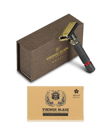 VIKINGS BLADE Adjustable Double Edge Safety Razor - The Emperor MEIJI | Solid Brass | Short & Fat Handle | Butterfly Twist-To-Open | Eco Friendly | Luxury Case - Smooth, Close, Clean Shaving - Buy Online on GoSupps.com