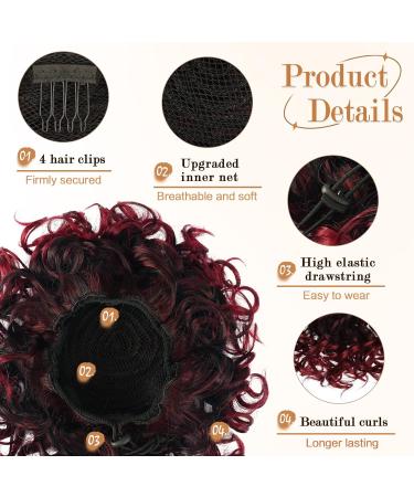 RUWISS Messy Bun Short Curly Drawstring Ponytail Extension | High Temp Synthetic Hair | Black Burgundy Ombre | For Women - Buy Online on GoSupps.com