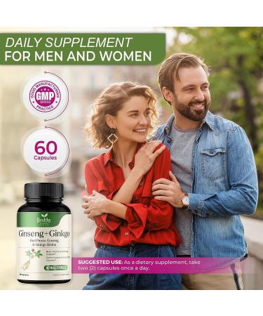 Ginkgo Biloba & Ginseng Korean Red Panax Extract - Brain Memory Supplement for Performance Energy & Immune Support - Nootropic for Mental Function - 60 Capsules - Buy Online on GoSupps.com