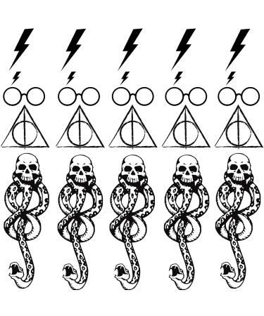 FIYACHY 20 PCS Halloween Death Eater Tattoos For Kids Women Men Adults Dark Mark Mamba Skull Snake Fake Tattoos Stickers  Magic Lightning Bolt Scar Tattoos Halloween Makeup Costume Party Favor Supply