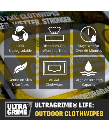 UltraGrime Outdoor XXL Biodegradable Wipes 80 Thick Wipes - Multi Purpose Wipes - Cleaning Wipes Heavy Duty Wipes - Multi Surface Wipes Wet Hand Wipes Heavy Duty Hand Cleaner - Buy Online on GoSupps.com