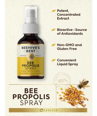 Carlyle Bee Propolis Throat Spray | 2 fl oz | Source of Antioxidants | Bioactive Supplement | Non-GMO | by Beehive's Best - Buy Online on GoSupps.com