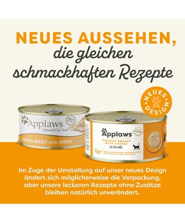 Applaws Premium Natural Wet Cat Food | Chicken & Cheese in Broth 70g Can (24 Pack) - Healthy Cat Nutrition - Buy Online on GoSupps.com