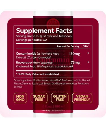 Liposomal Turmeric Curcumin with Resveratrol Liquid Formula with High Absorption 30 Servings Vegan Non-GMO Gluten-Free 6 fl oz (180 ml) - Buy Online on GoSupps.com