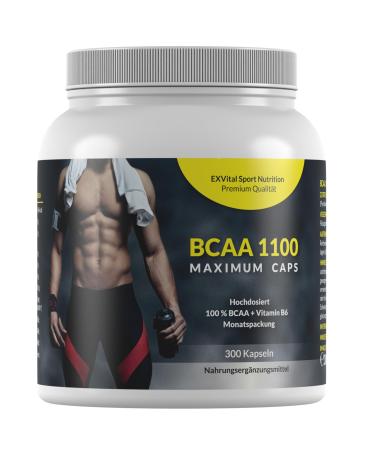 EXVital BCAA 1100 Maximum Caps amino acid 300 capsules in top quality with vitamin B6 1 pack (1 x 384g)