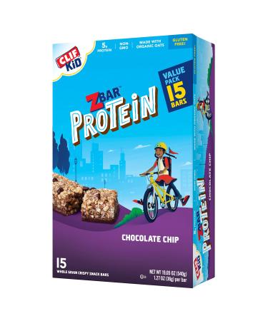 CLIF KID ZBAR - Protein Granola Bars - Chocolate Chip - Non-GMO - Organic - Lunch Box Snacks (1.27 Ounce Energy Bars, 15 Count)