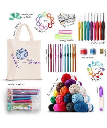 73 Piece Crochet Kit for Beginners - Premium Set with 21 Hooks, 1500 Yards Yarn, Tote Bag & More | Adult and Kids Crocheting Kit - Buy Online on GoSupps.com