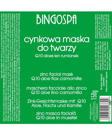 Skin Cleansing Zinc Face Mask with Q10 Aloe Flax & Chamomile - 150g | BINGOSPA | Buy Internationally - Buy Online on GoSupps.com